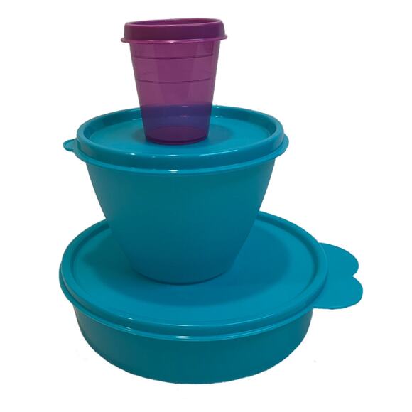 Tupperware Bowls With Lids Set New Midget Refrigerator Big Wonder Purple Blue - Picture 5 of 5